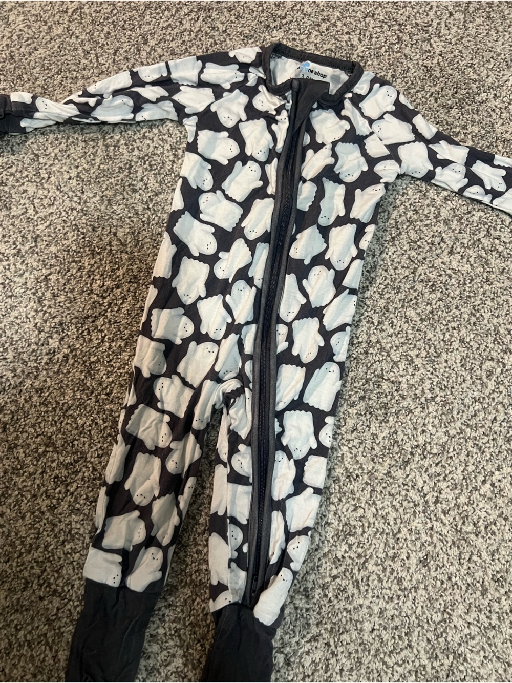 Kids Ghost Print One-Piece Pajamas - Charcoal/White
